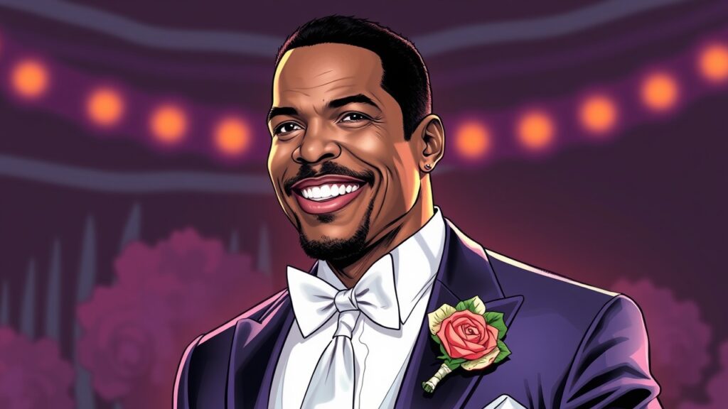 Ray Parker Jr in his wedding, wearing his wedding suit