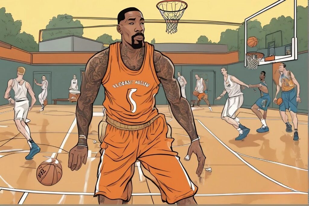 jr smith on the outdoor basketball court