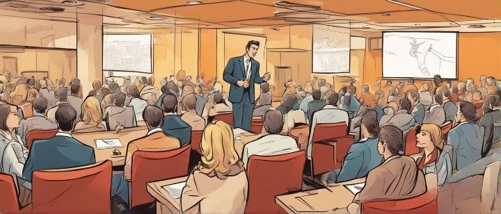 male person making a speech on event 