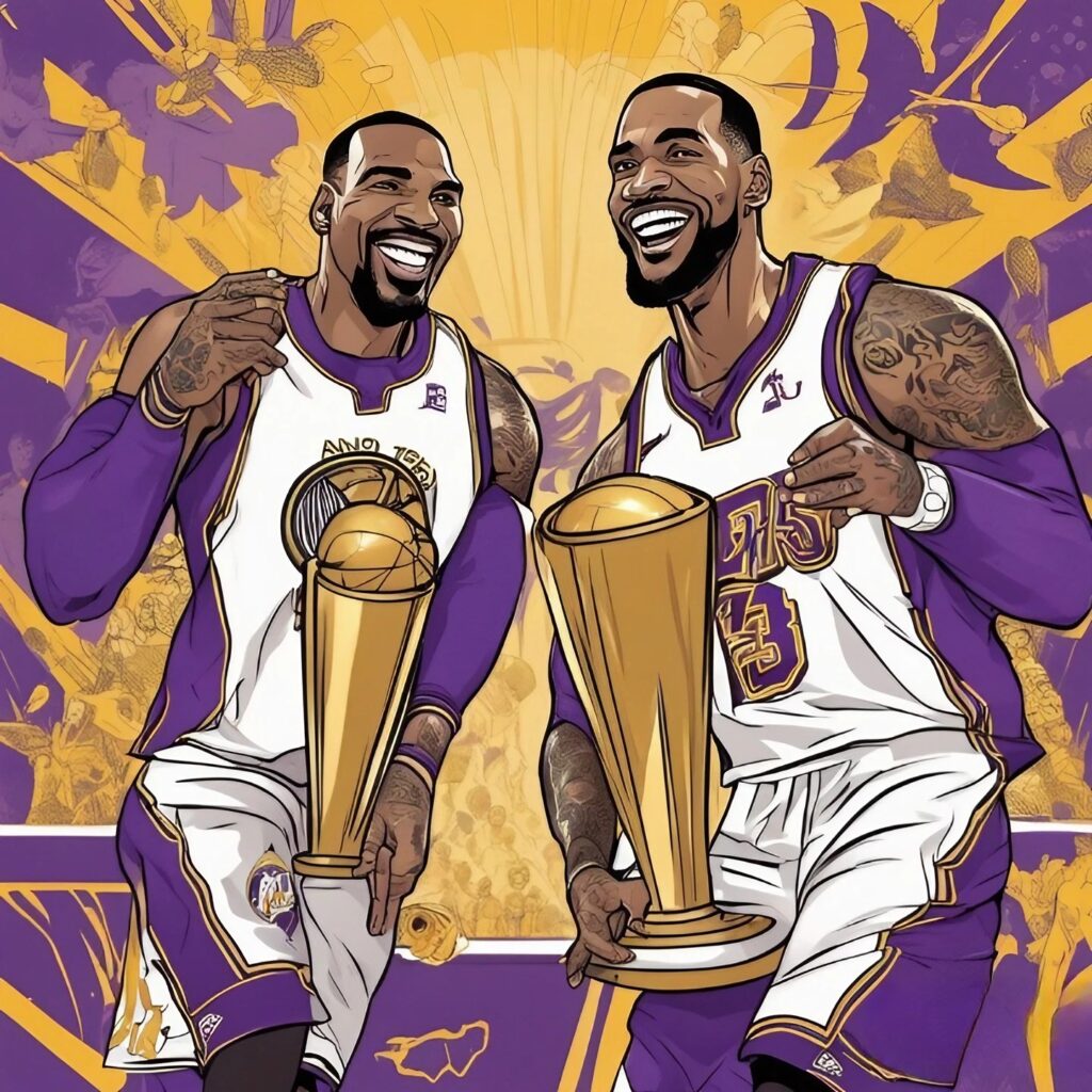jr smith and lebron james celebrating championship having trophies in their hands
