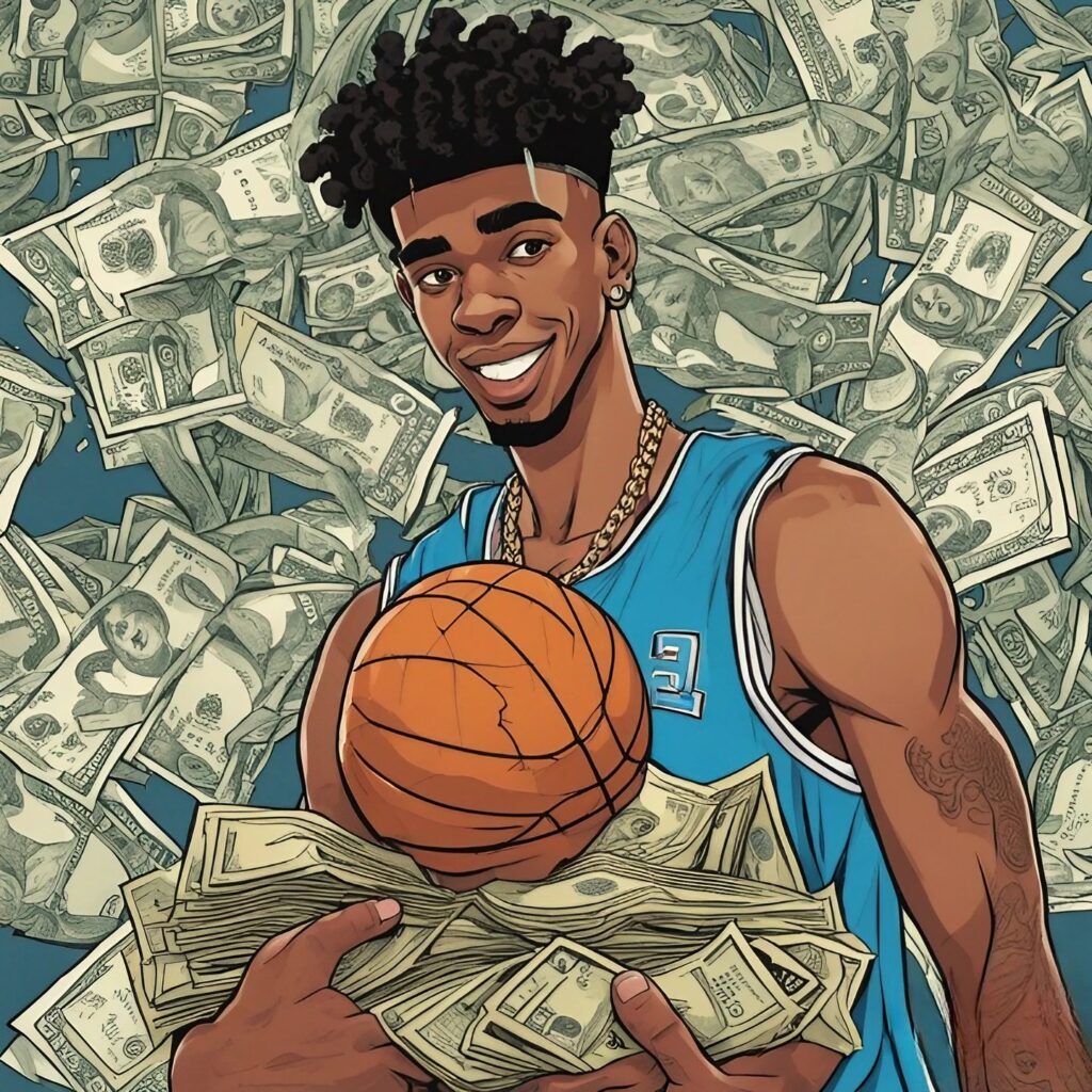 ja morant with ball in his hands and money in the background