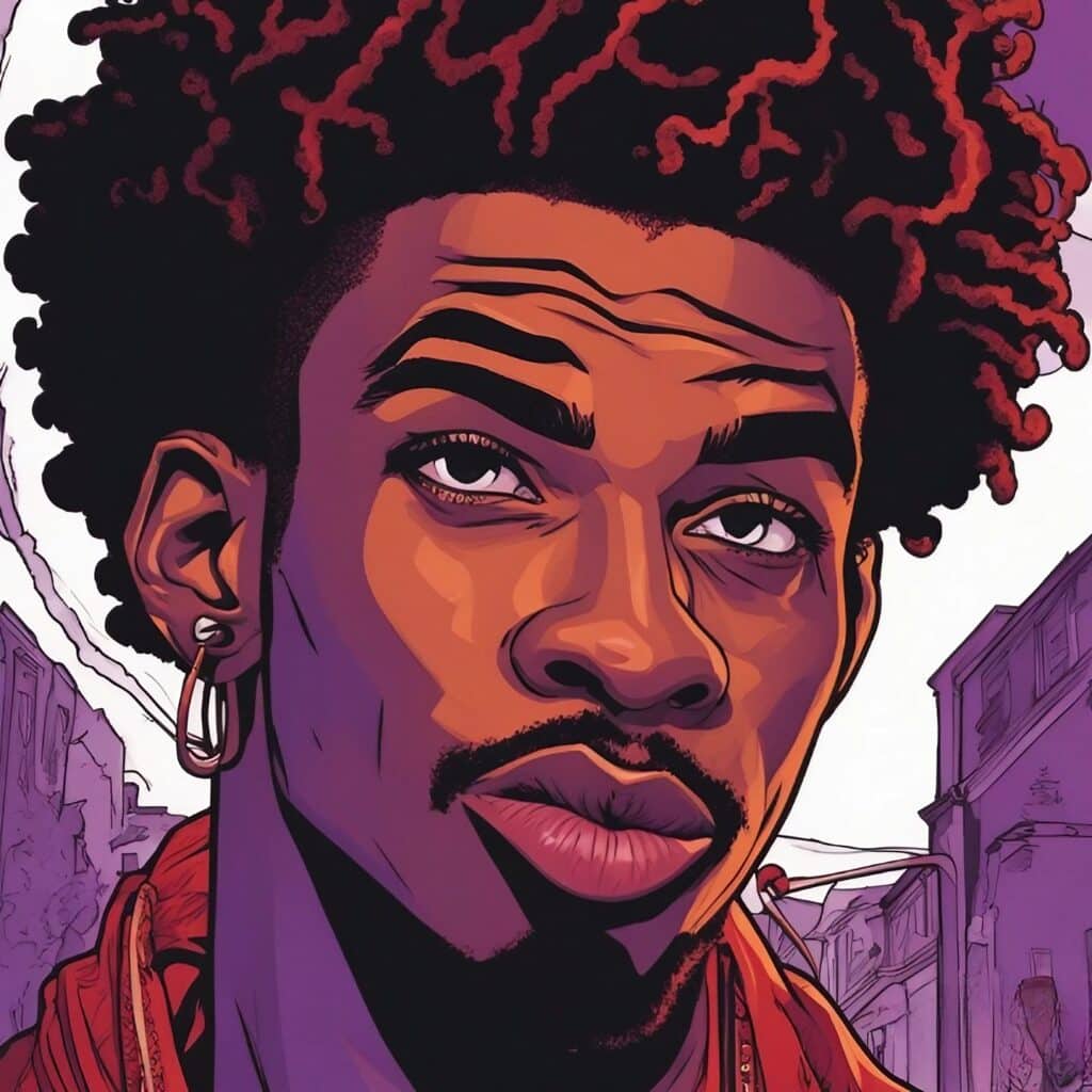 ja's face in purple and orange