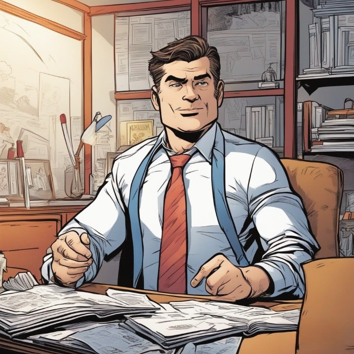 investor on his desk in his office in front of his papers