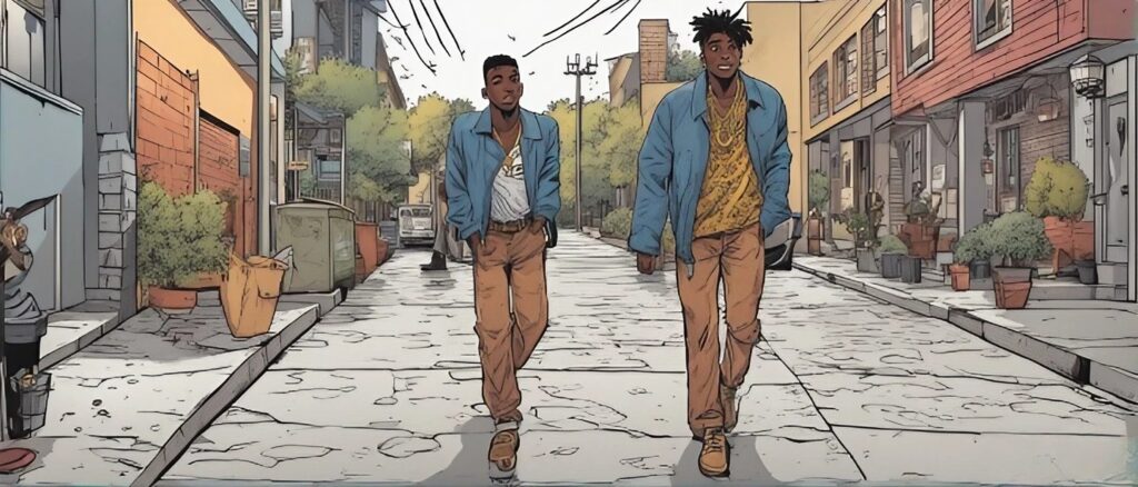 ja with his friend walking down the streets