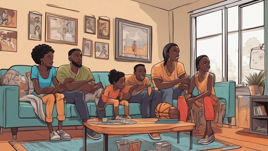 morant family watching basketball in the TV