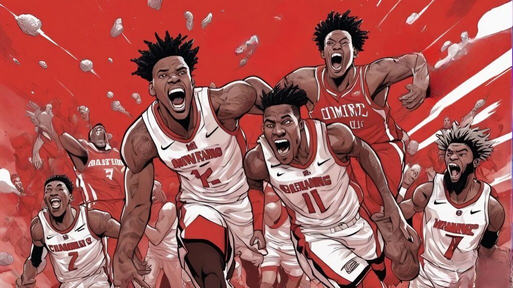 memphis team running and celebrating clutch shot