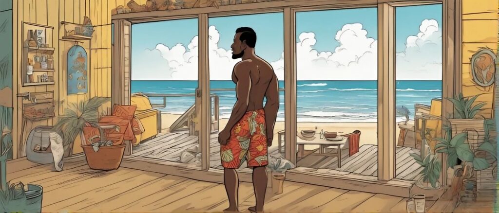 black man in house on the beach