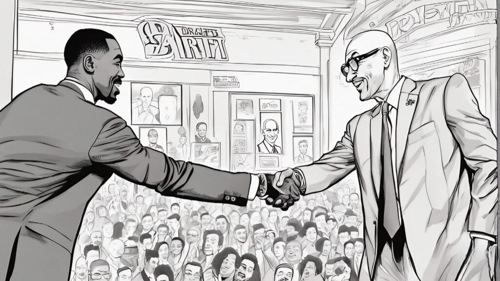 jr smith and adam silver shacking hands