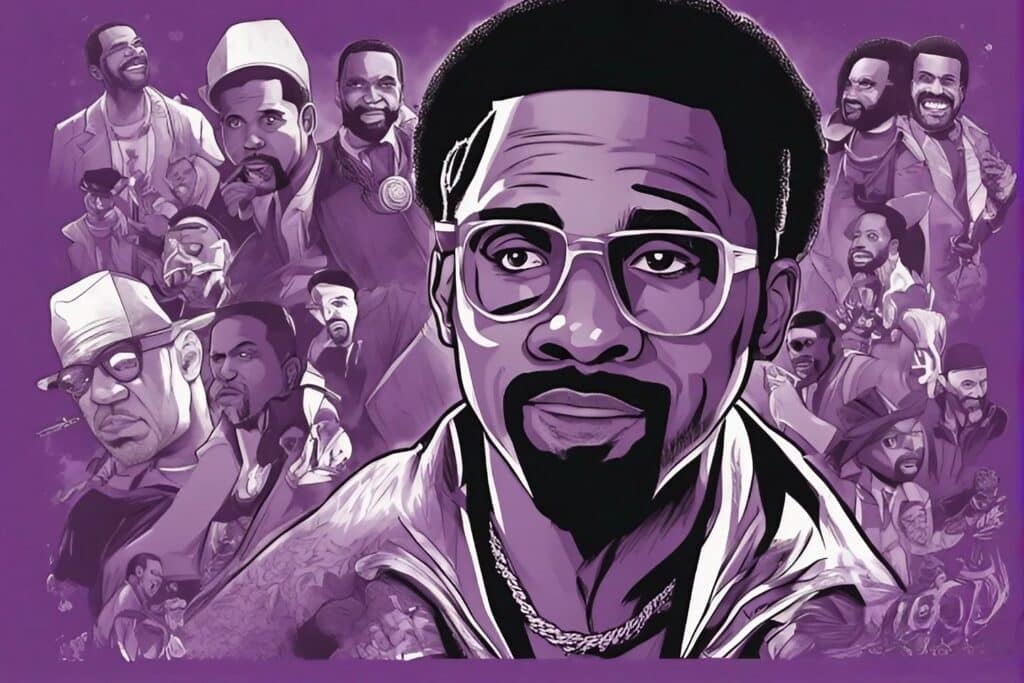mike epps illustrated biography, purple themed image