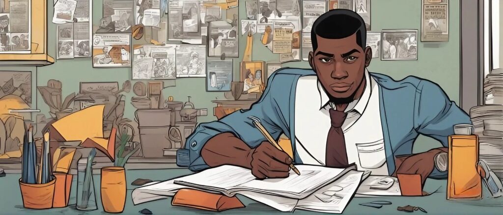 young black boy working