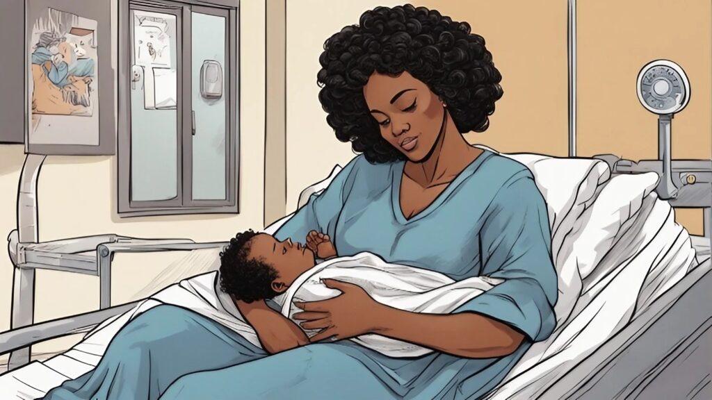 black mother holding his son