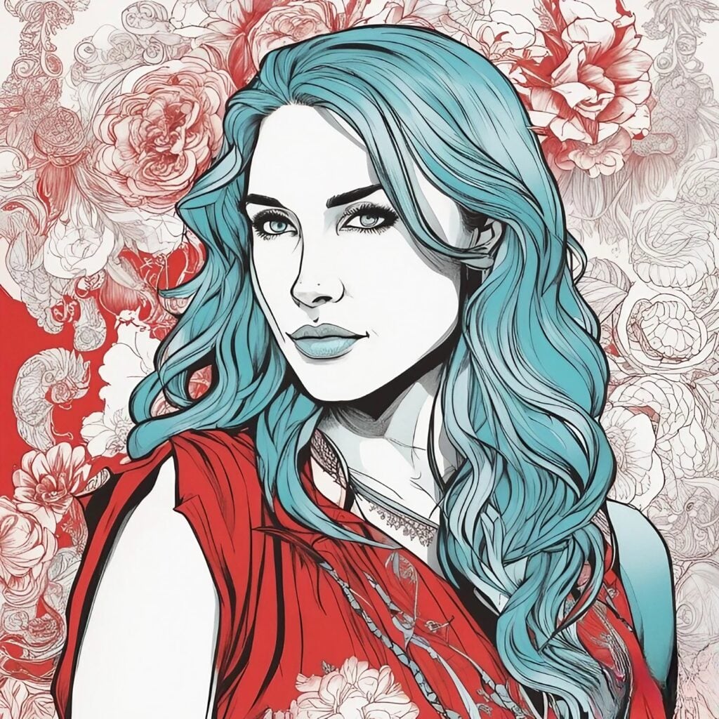 nikki gloser portrait in cyan and red