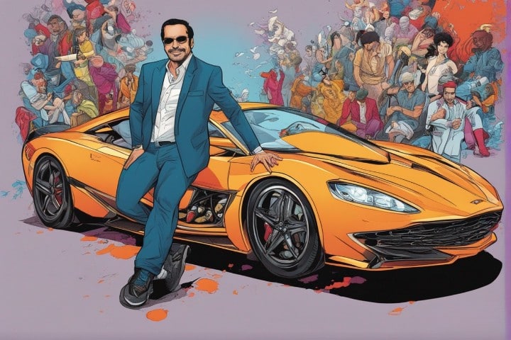 manny khoshbin leaning to his supercar, manny khoshbin illustrated biography