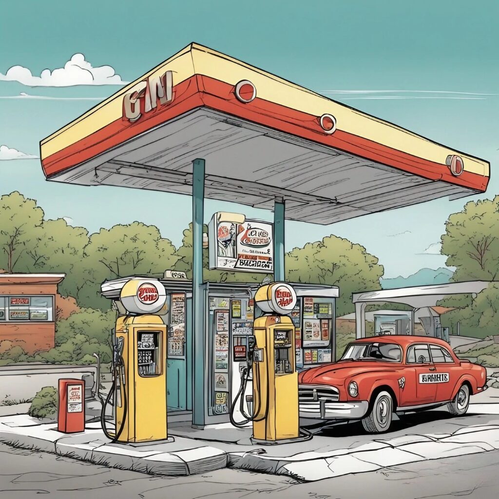 gas station with red car parked 
