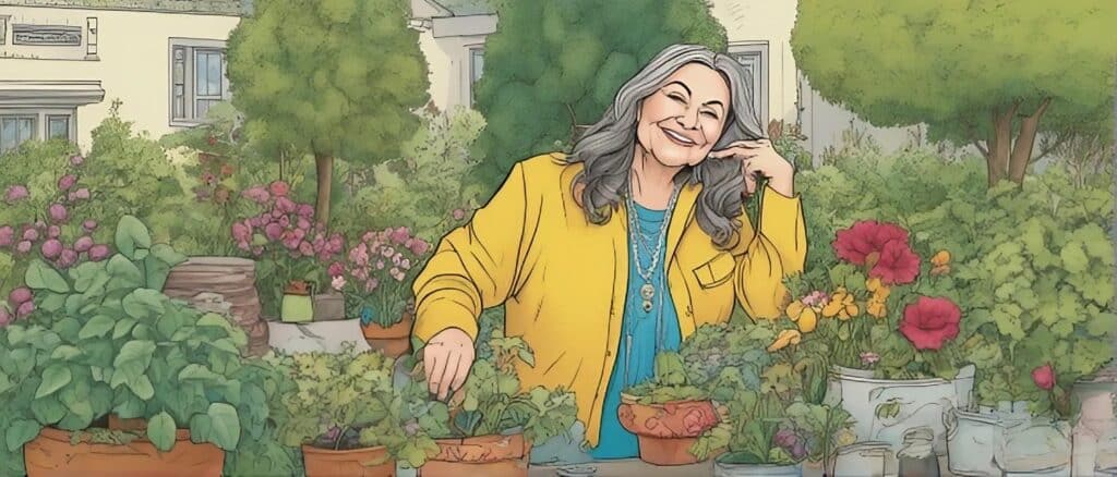 Roseanne Barr in her garden after achieving her goals