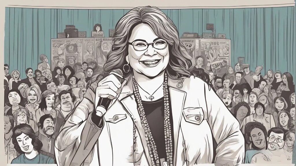 Roseanne Barr doing a stand up comedy for the people