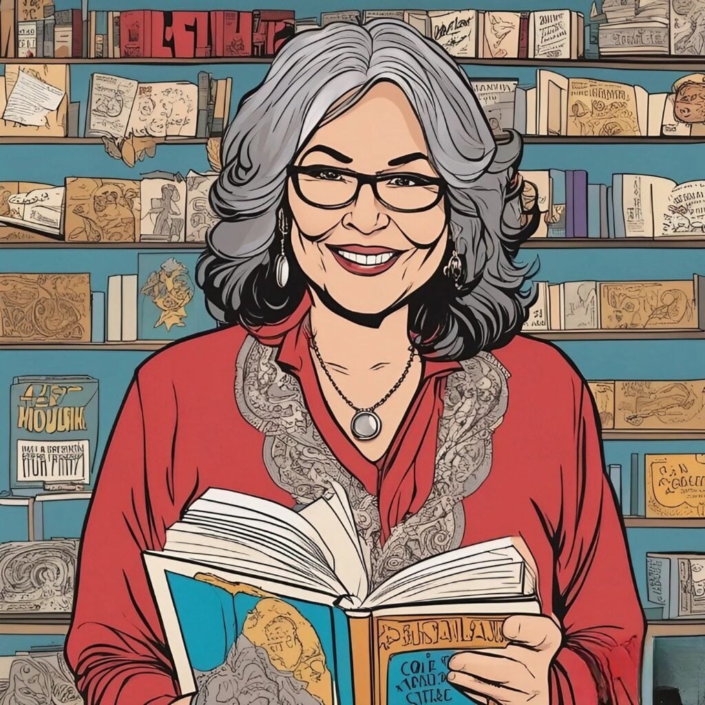 Roseanne Barr with her book in her hand