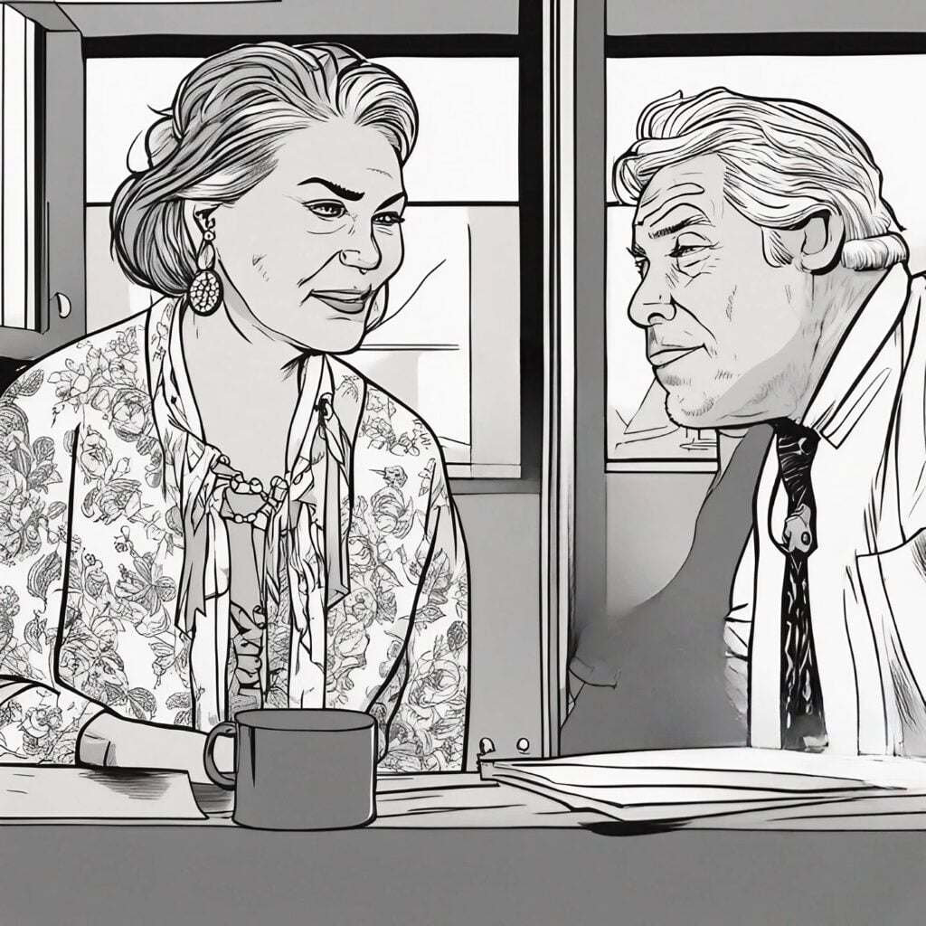Roseanne Barr and her first husband looking at each other