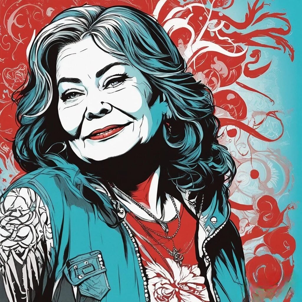 Roseanne Barr's portrait in cyan and red