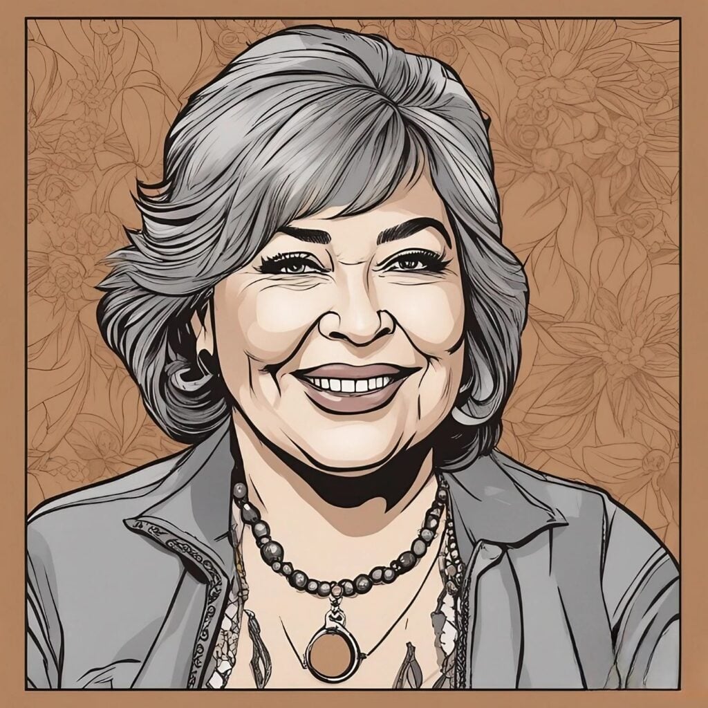 Roseanne Barr's portrait in grey and brown