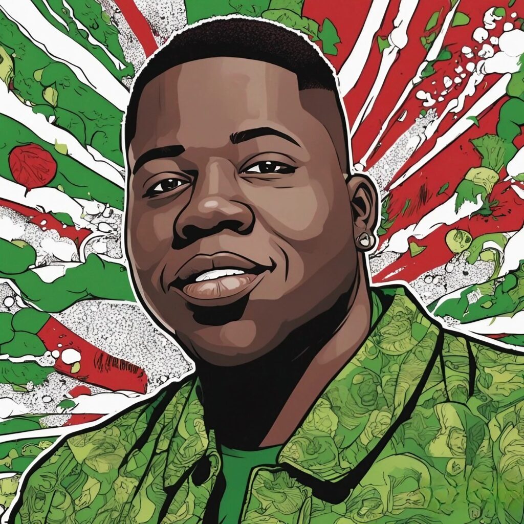 blac youngsta portrait in green and red