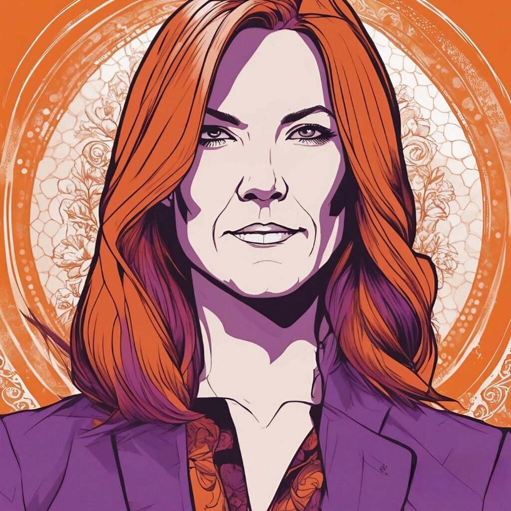 jen psaki portrait orange and purple