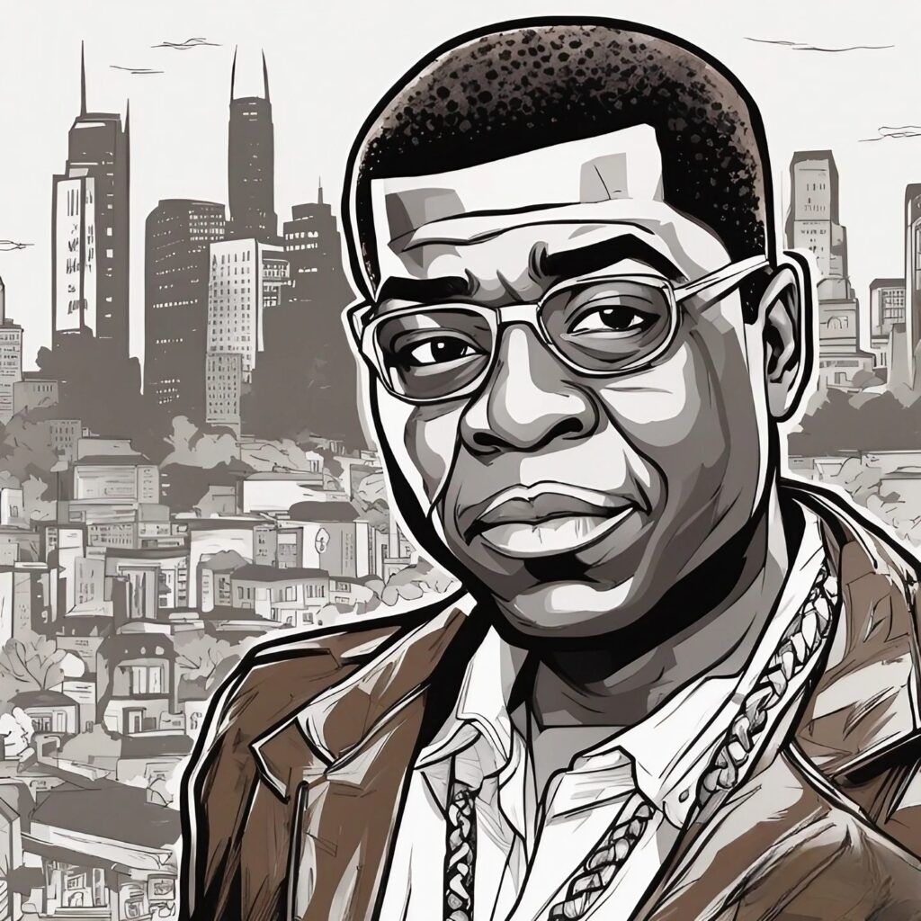 tracy morgan portrait in brown black and white