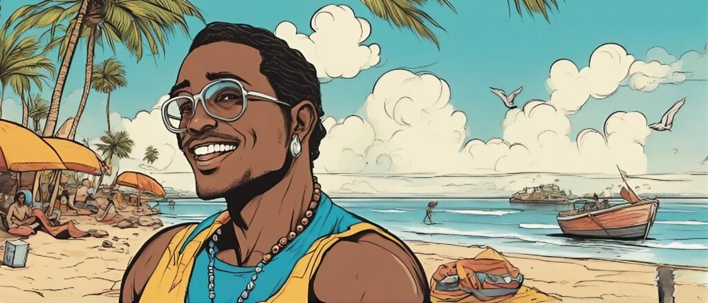 ozuna on a beach having fun