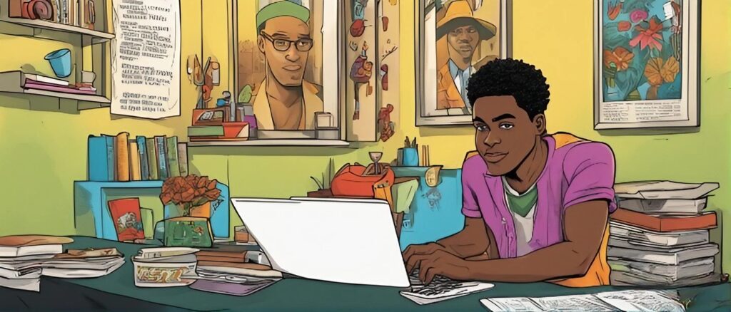 african american boy on a laptop