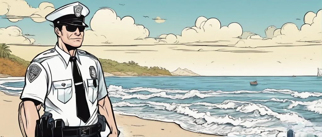 policeman on a beach 