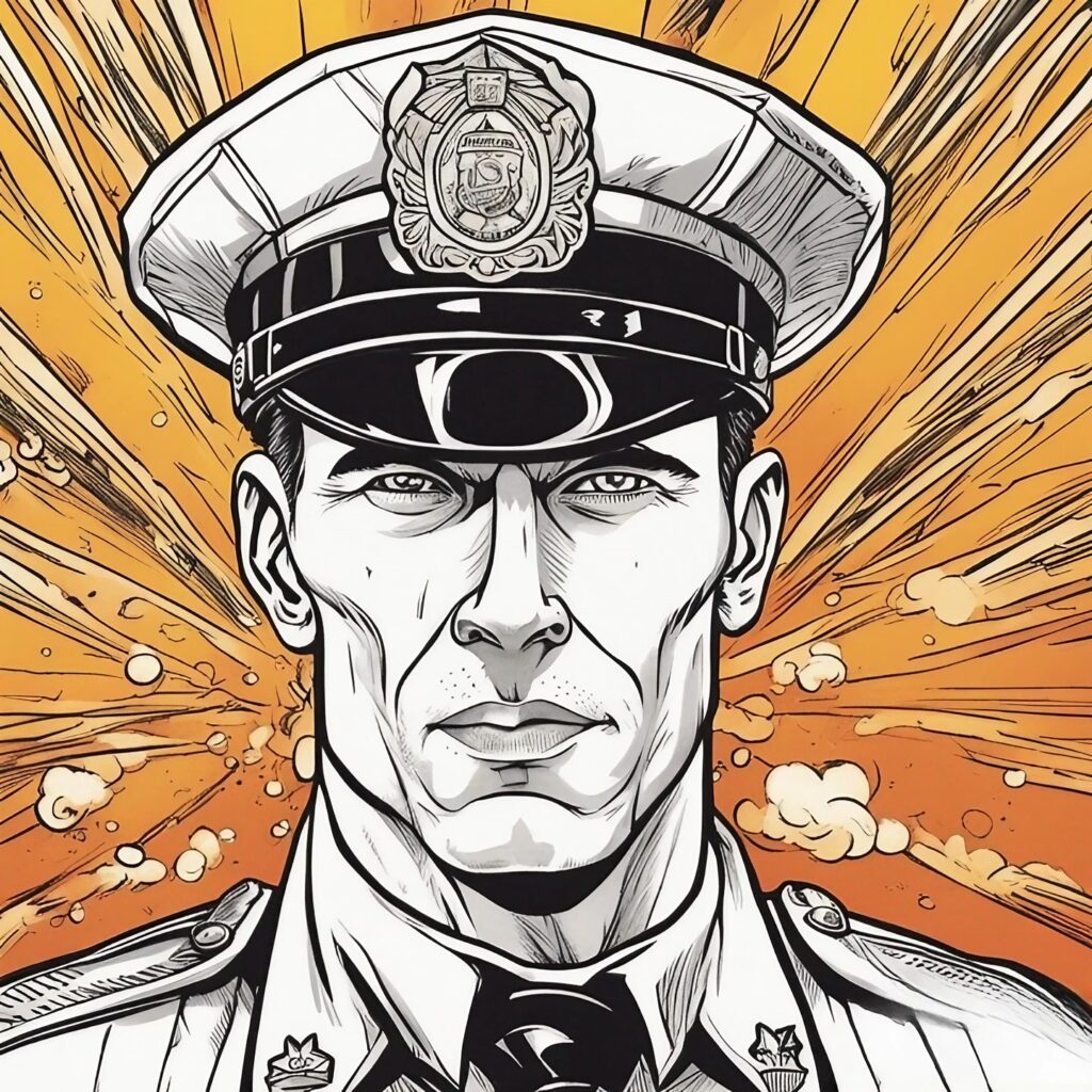 white policeman portrait in orange