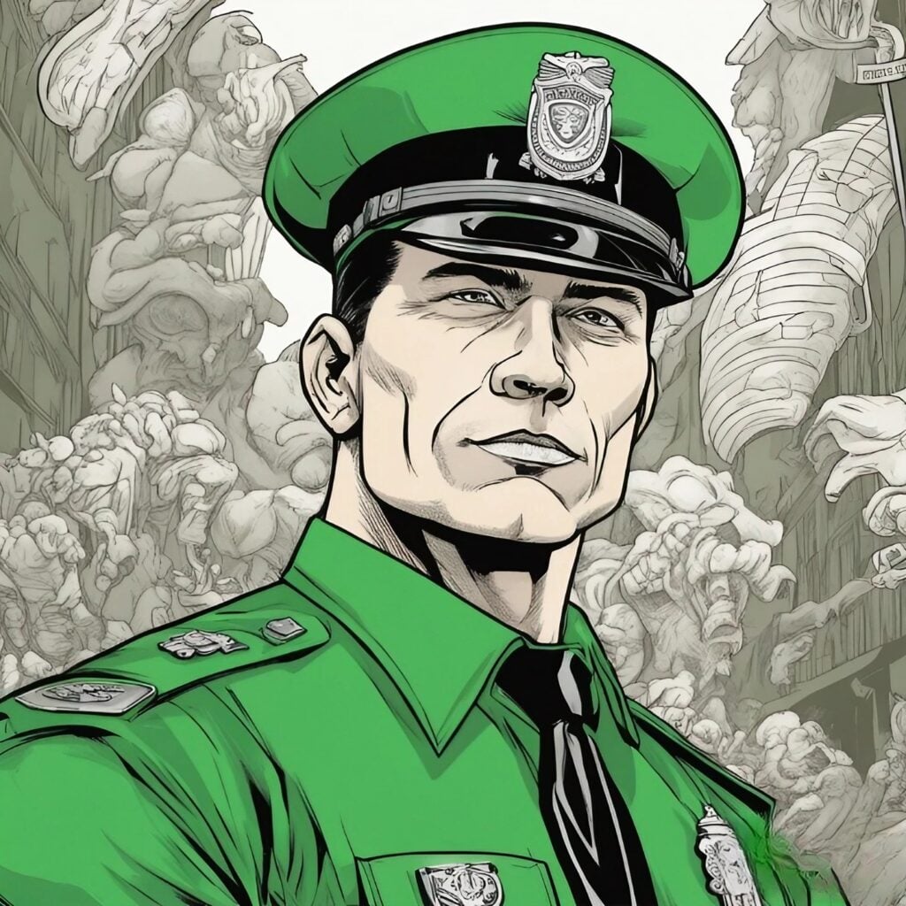 white policeman portrait in grey and green