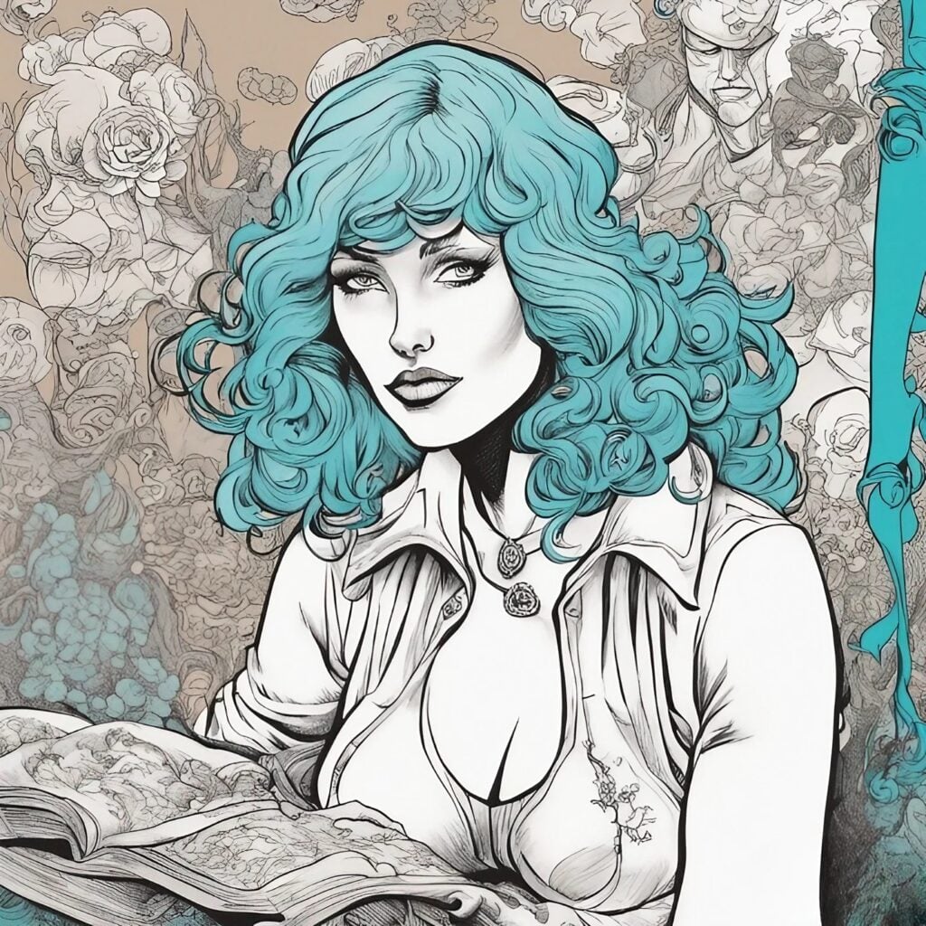 linda tripp cyan and grey portrait