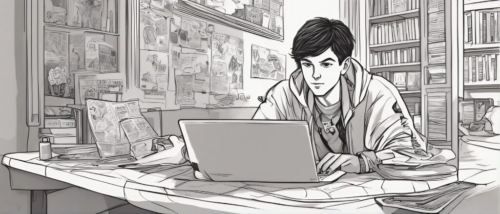 Judd Apatov as a teenager on a laptop 