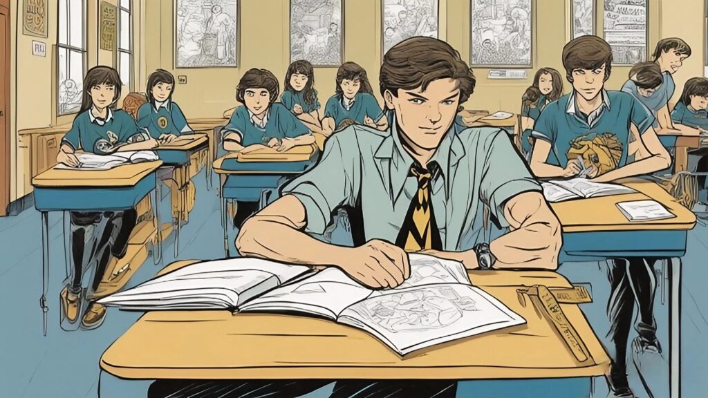 Judd Apatov as a teenager in a school
