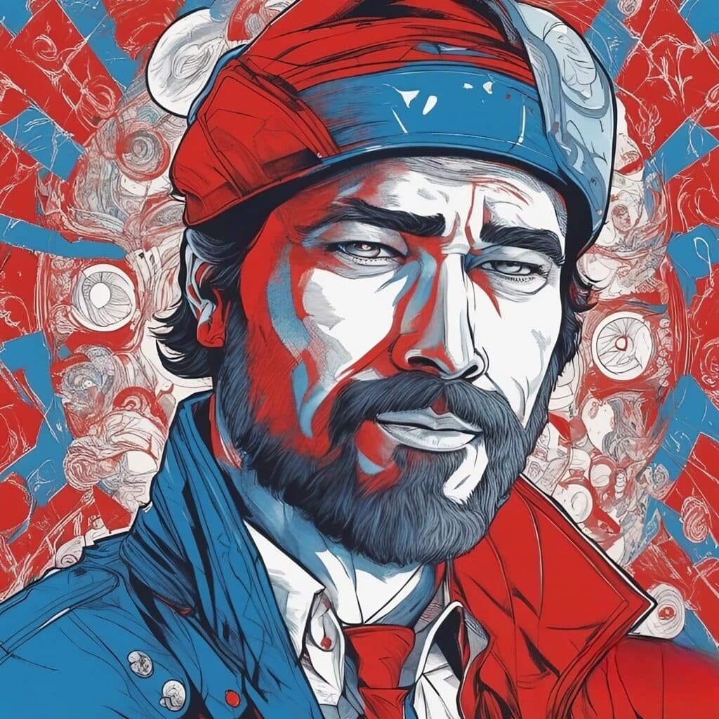 Judd Apatov illustration red and blue
