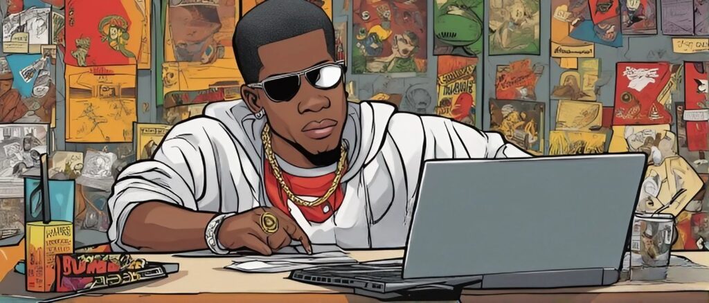 Chamillionaire as a teenager on a laptop