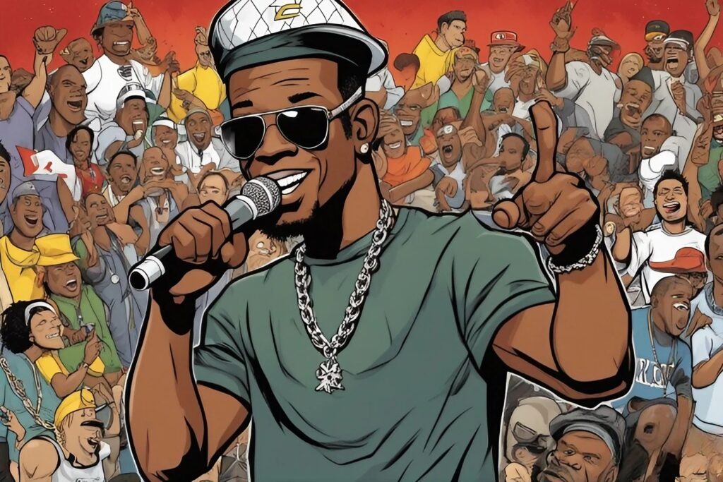 Chamillionaire on a stage with microphone rapping  