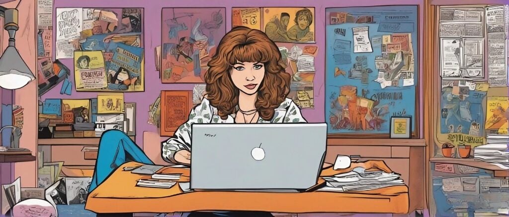 paula jones as a teenager on a laptop her room