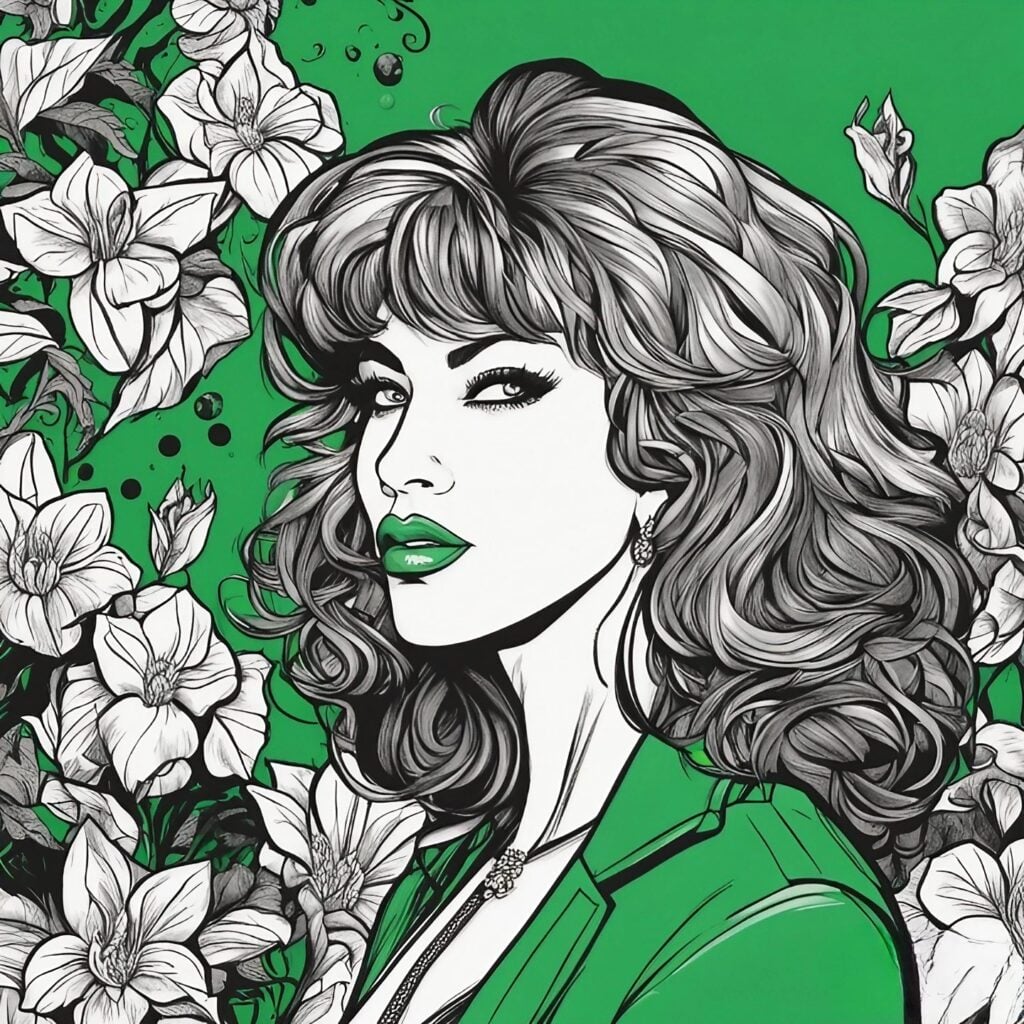 paula jones green, black and white