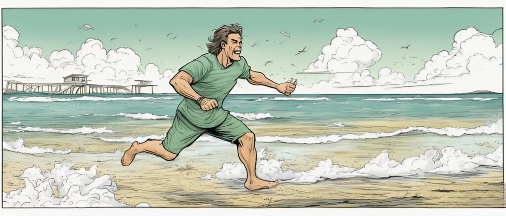 billy beane on a beach having fun