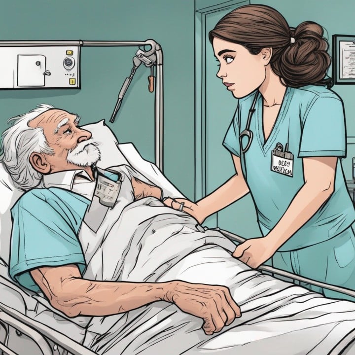 Mckayla Maroney helping on man in the hospital bed