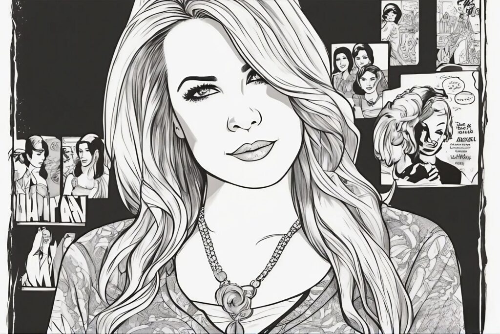 melissa joan hart illustration in black and white