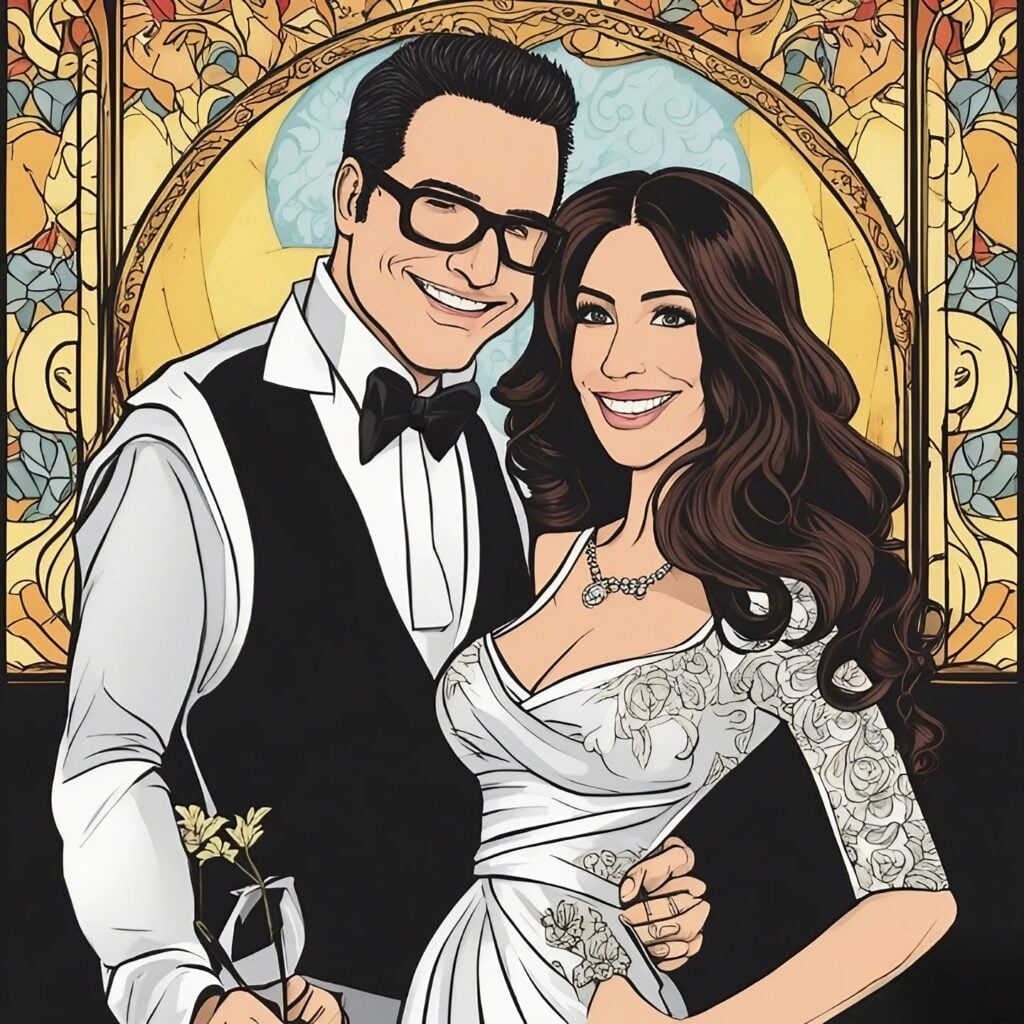 soleil moon frye and jason goldberg wedding illustration 