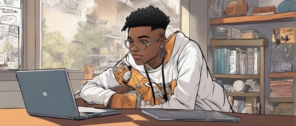 yk osiris as a teenager on a laptop 