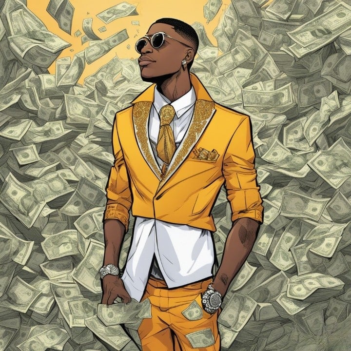yk osiris wearing his fashion line, money background
