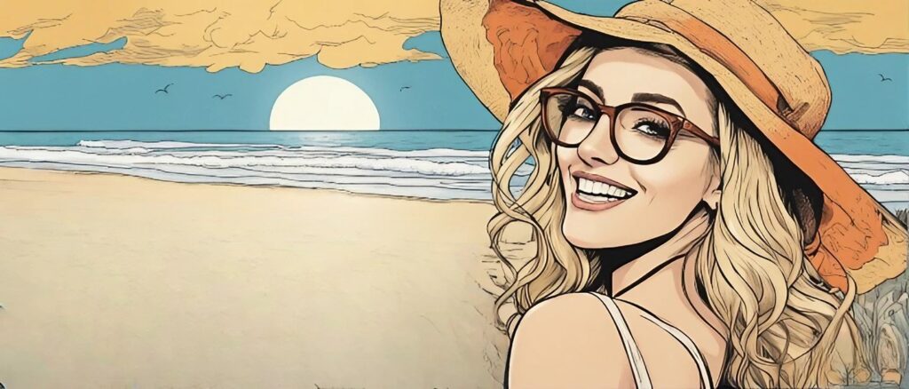 kat timpf on a beach having fun