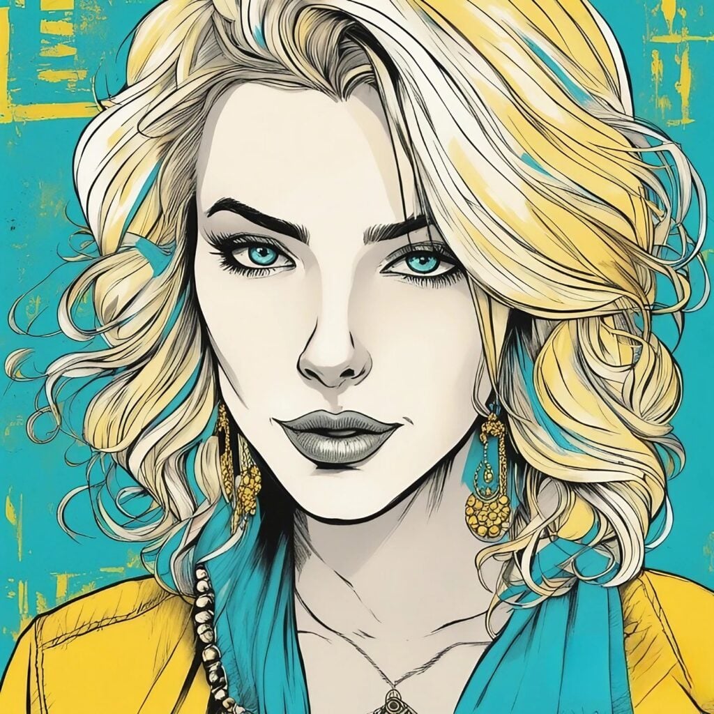 corinna kopf, yellow and cyan portrait