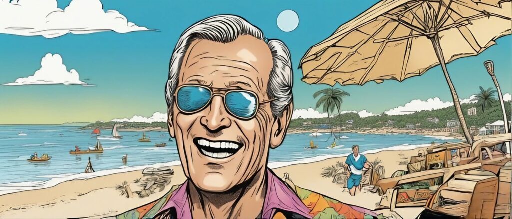 pat boone on a beach having fun