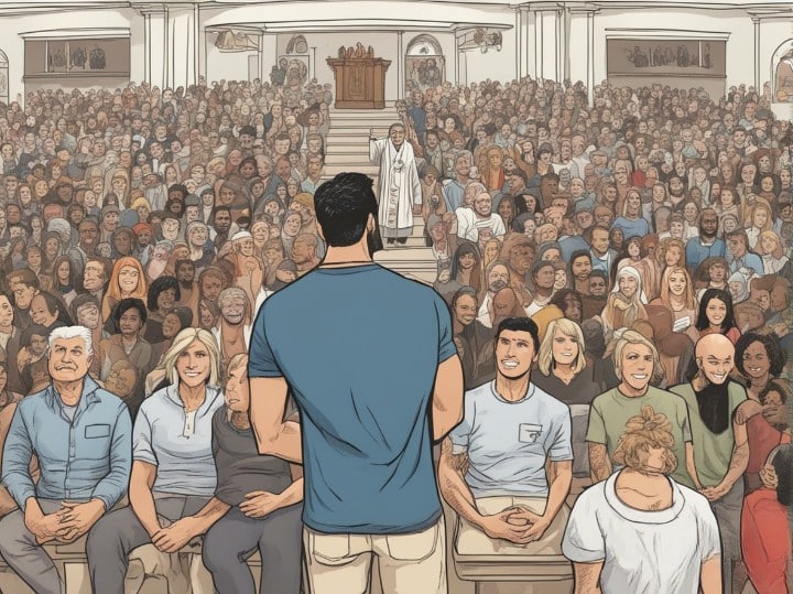 Steven Furtick preaching to the people in the catholic church